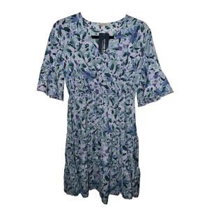 Anna-Kaci Women’s Blue Floral V-neck Summer‎ Dress Size Medium